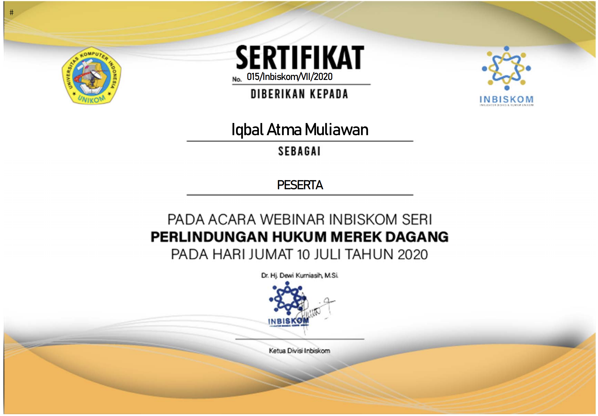 Webinar INBISKOM: Perlindungan Hukum Merek Dagang