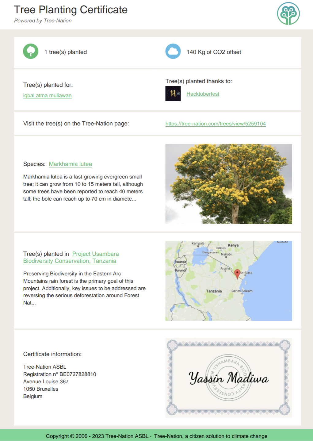 Tree Planting Certificate (Hacktoberfest)